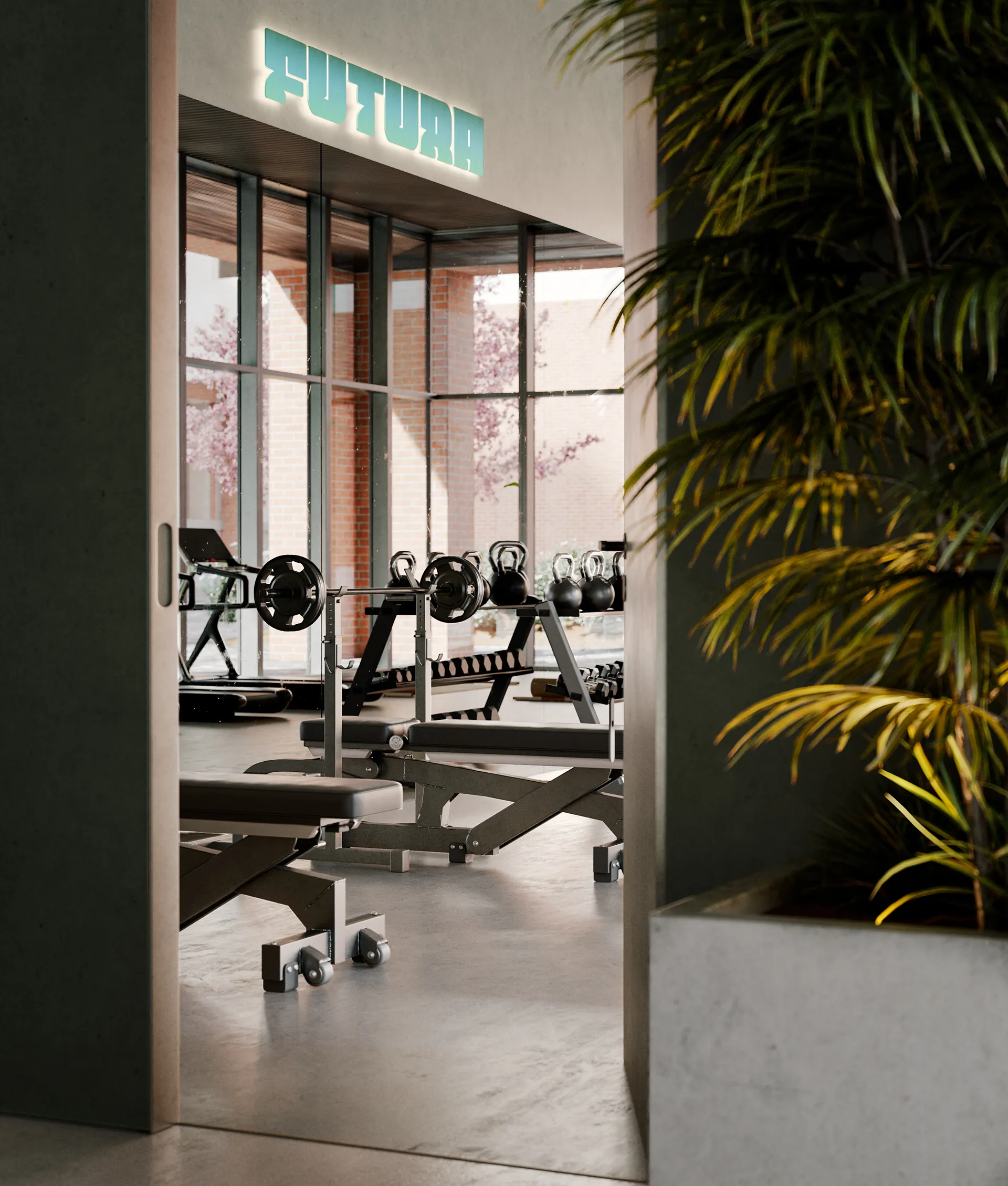 Area fitness moderna di Futura a Firenze con attrezzature all’avanguardia