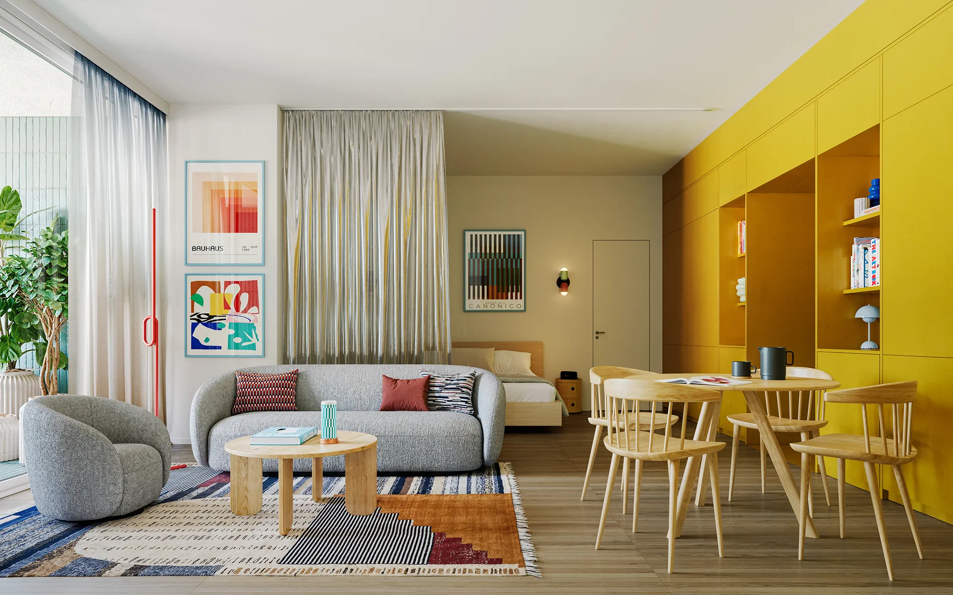 Zona living in monolocale luminoso e moderno di Futura a Firenze